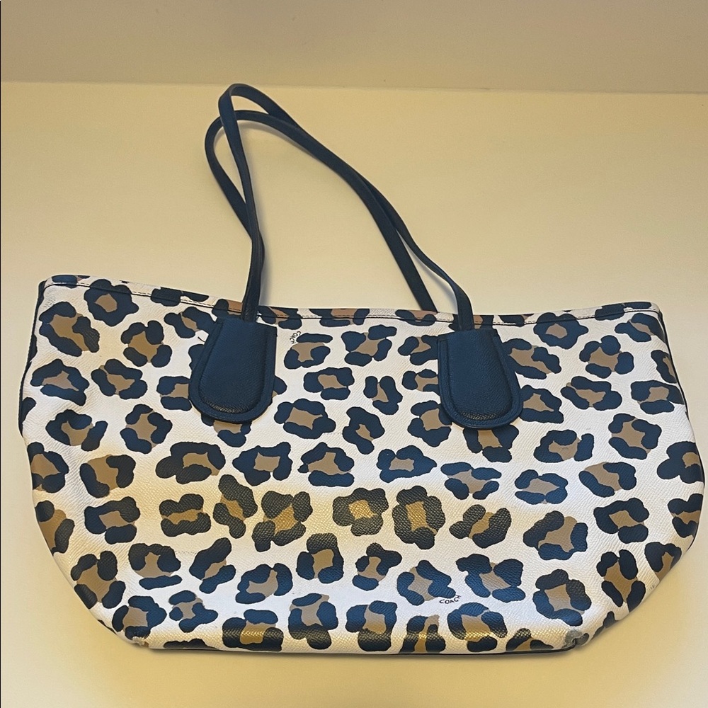 COACH Leopard-Print Tote in White Black and Tan - Picture 3 of 6